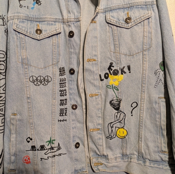 Trademark Brooklyn cloth Light Blue Denim Jacket with Graphic designs - Picture 3 of 9